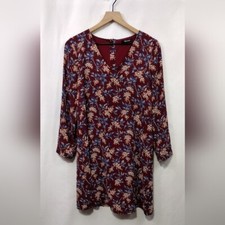 Madewell Antique Flora Button Back Shift Dress Women's XXS Burgundy Boho Retro