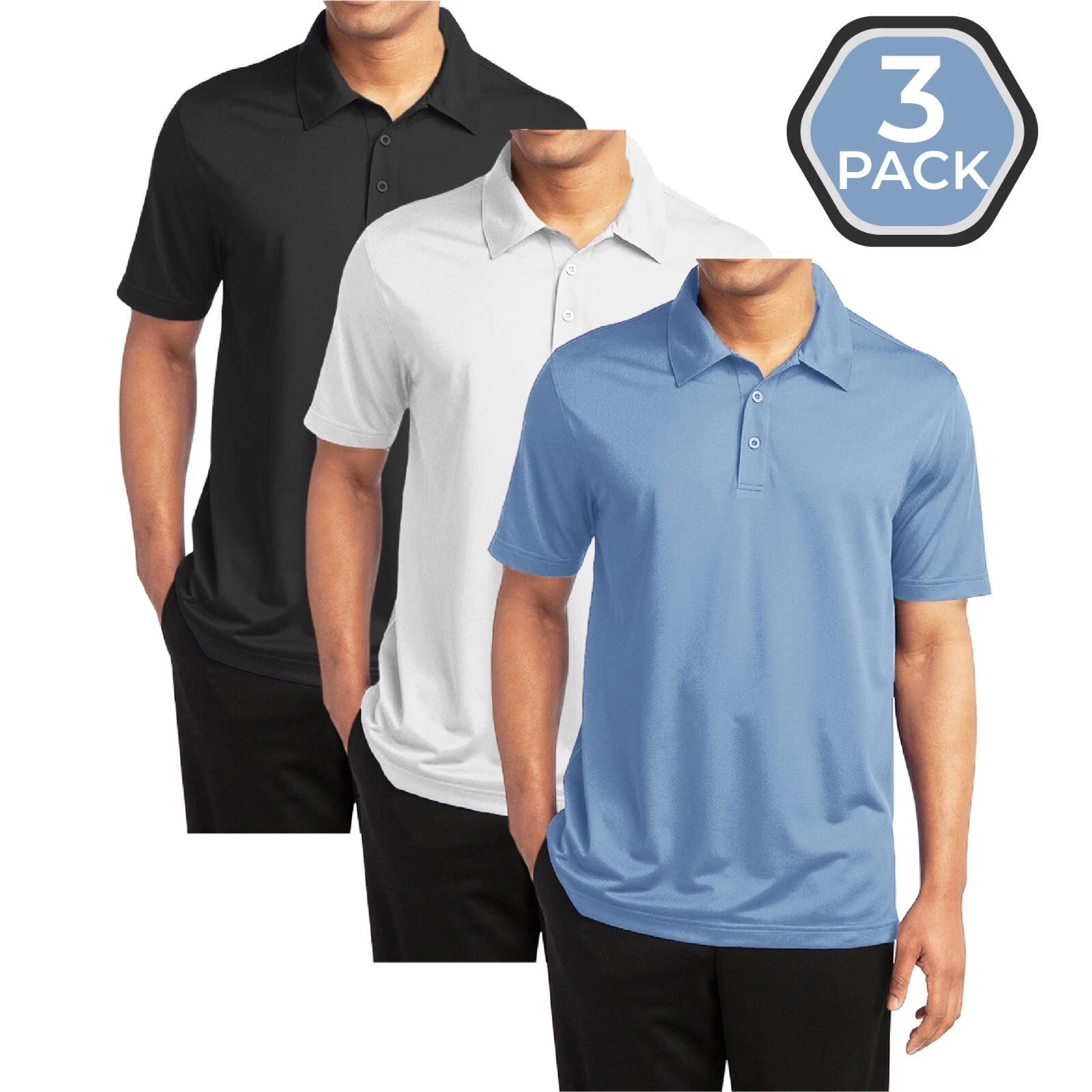 Men's Short Sleeve Moisture Wicking Polo Shirts (3-PACK) (Size: S-2XL) FREE SHIP