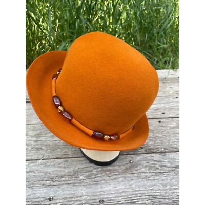 Vintage 1960s Wool Felt Bucket Hat Beaded Band Mr Johns  display picture 3