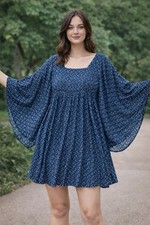 Earthbound Trading Co Women's Floral Batwing Babydoll Dress Sz Sm Oversized