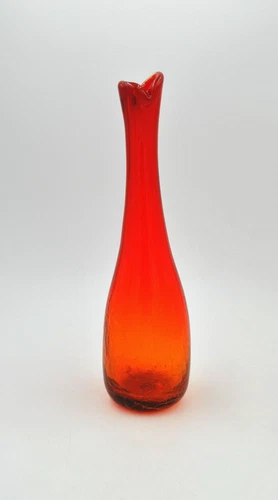 Vintage Blenko Crackle Glass Vase - Design #64A - Tangerine
