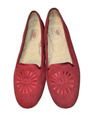 Women  s Ugg Alloway Size 9 Flats Shoes Slippers Red Suede Sunburst Shearling