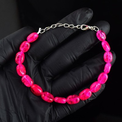 Herausragendstes bestes Perlenarmband rosa Onyx 68,00 kt ovale Form RK 13 E798