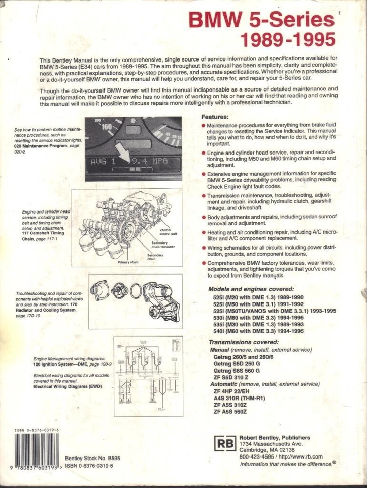 BMW 5 SERIES,E34,525i,530i,535i,540i BENTLEY WORKSHOP MANUAL 1989-1995 - Image 2 of 2