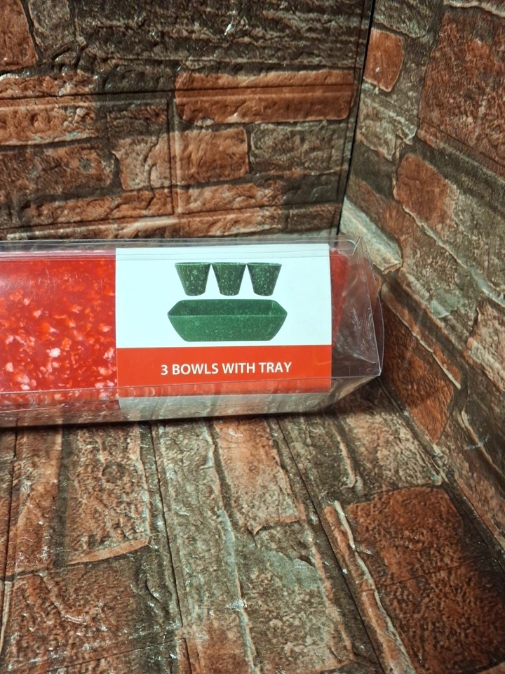 CITRUS GROVE MIP 4PC SET MELAMINE  3 BOWLS AND TRAY SPOTTED RED NEW - Image 2 of 4