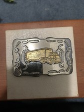 Vintage Two Tone Semi Truck Rectangular Cut Out Belt Buckle