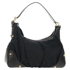 GUCCI Horsebit GG Canvas Shoulder Bag Black Gold 211966 Auth yk19873V