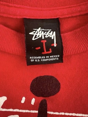 Vintage Stussy T Shirt L Red Crown Character Rootz Rockin Rydimz