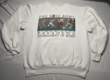 Vintage Rose Bowl Sweater Men  s Large Box Fit Cropped White Graphic 90s Pullover