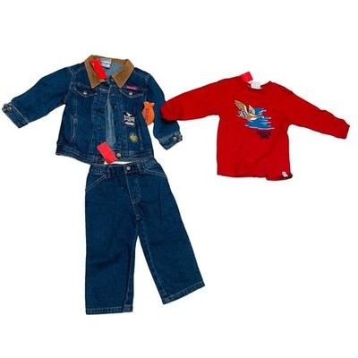 Bass Creek Outfitters Denim Jacket Pants Shirt Set Toddler Boys Blue Red Outdoor