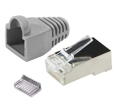 Pack of 20 RJ45 Connectors CAT 6 / CAT 5e Grey Metal Shielded with Threading