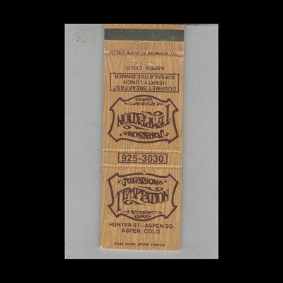 Matchbook Cover Johnsons Temptation Restaurant Aspen CO