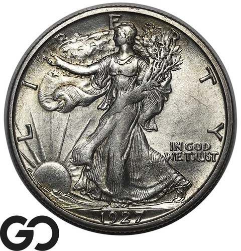 1927-S Walking Liberty Half Dollar Choice Unc++, Key Date Rare This Nice!