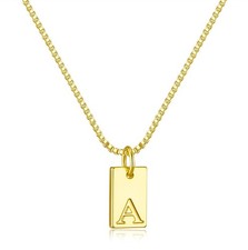Initial Necklaces for Women 14K Gold Plated Letter Necklace 0.23" x 0.39", A