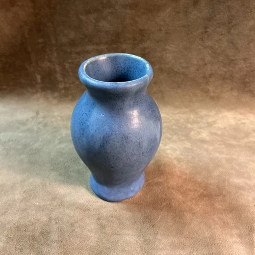 Circa 1940s blue modeled Vellum glaze small art pottery Bulbous cabinet vase