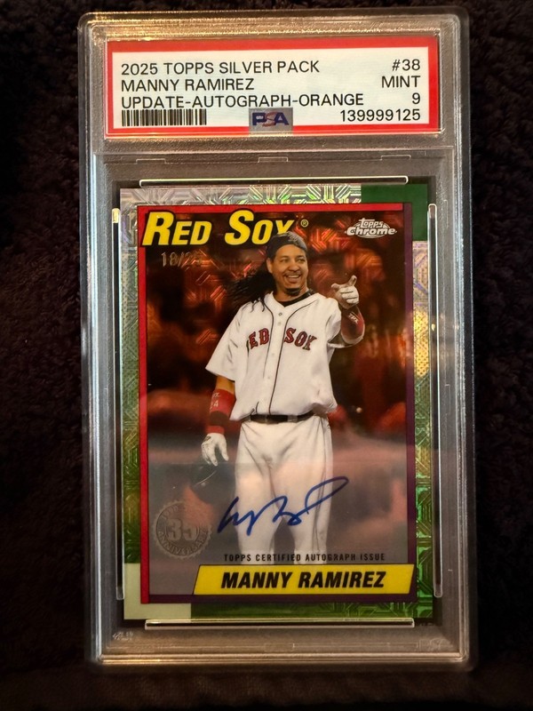 2025 Topps Silver Pack #38 Manny Ramirez Orange Auto 18/25 PSA 9