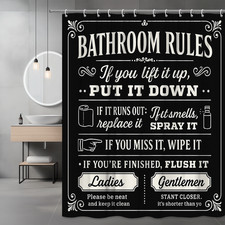Funny Bathroom Rules Shower Curtain - Black  White Decor