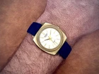 Seiko 7001-7009 Automatic Apr. 1980 Daini Gold Tone Fluted 35mm Blue Suede Ticks