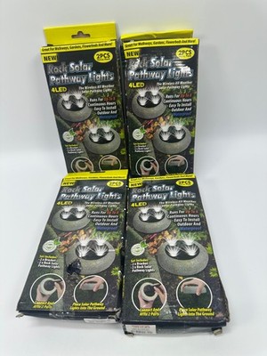 Lot of 4 Wireless Solar Rock Pathway light 2Pc All Weather Proof-Led