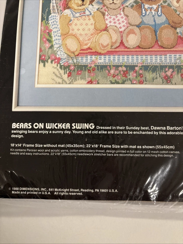 Bears Wicker Swing Dimensions #2350 Vintage Needlepoint Pattern NEW complete Kit - Image 3 of 4
