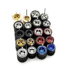5x Sets Mixed Cragar 11/13mm Wheels w/ Rubber Tires for 1/64 Toy Cars Staggered