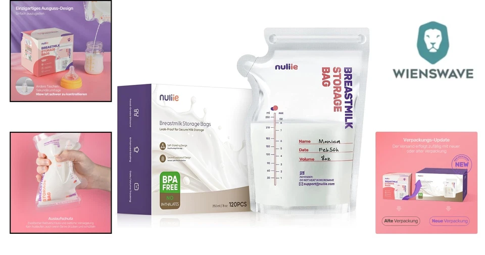 Muttermilchbeutel 250ml BPA-frei Muttermilch Aufbewahrung 120 Stück Nuliie - Bild 2 von 4