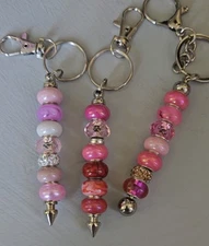 Key Chain 4" Beaded Pink Beads Custom Handmade Love Pink Shades