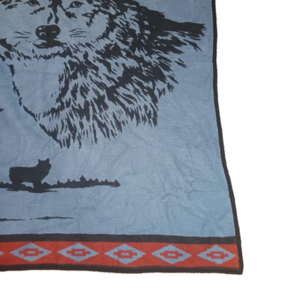Manta de lobo reversible de colección borde azteca suroeste lana pesada tiro 70,5x61 Foto 2 de 4