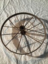 VINTAGE RUSTIC WAGON , STROLLER , CART WHEEL SOLID METAL APPROX 10 3/4" ACROSS