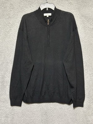 Mens Turnbury Sweater Quarter Zip Pullover Extra Fine Merino Wool Black XL