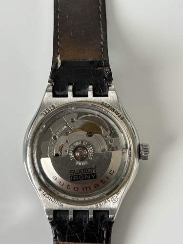 Men’s Swatch Irony 1990´s Vintage Automatic Watch. Black dial, leather strap - Picture 4 of 9
