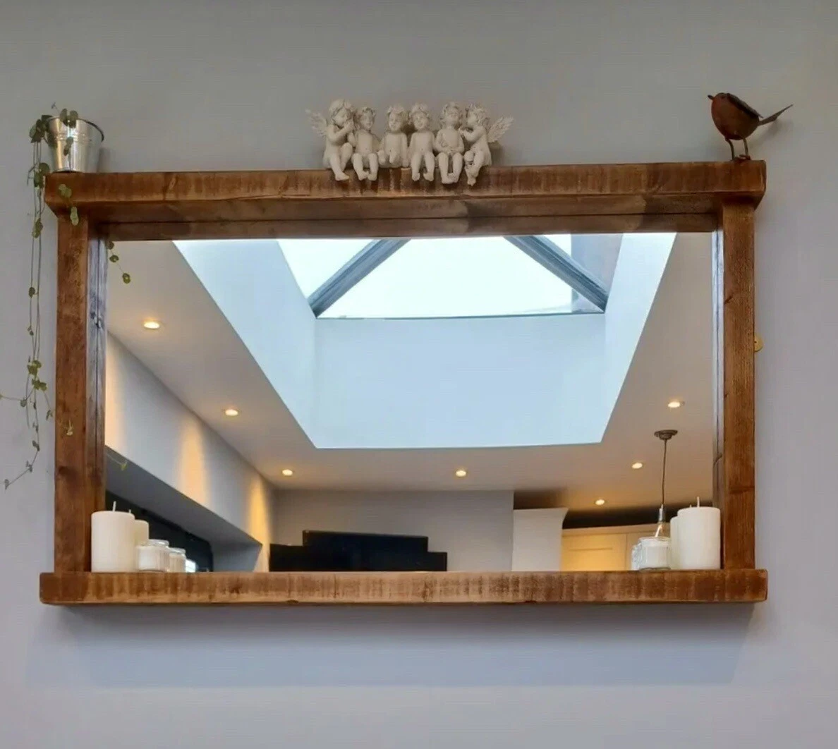 HANDCRAFTED Farmhouse Country Rustic Light Oak Finished Chunky Wood Mirror