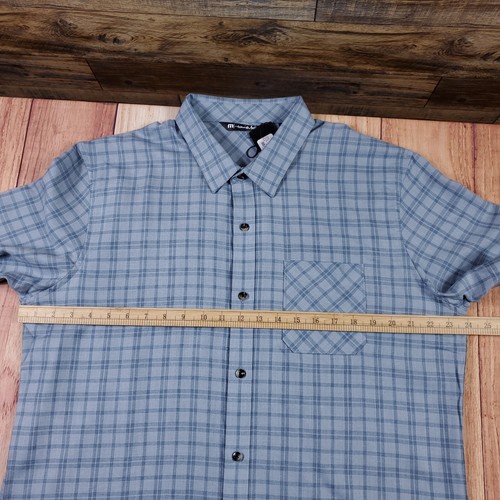 Travis Mathew Budapest Mens XL Short Sleeve Heathered Blue Check Rayon NWT - Picture 10 of 16