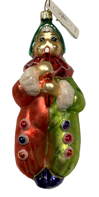 Radko Clown Jester Playing Flute Ornament - NEW