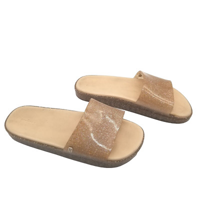  Melissa Beach Slide Sandal In Clear Glitter Beige US 10