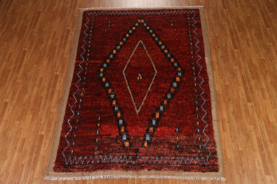Thick-Plush Modern Moroccan Berber Geometric Hand-knotted Oriental Area Rug 7x10 - Image 2 of 4