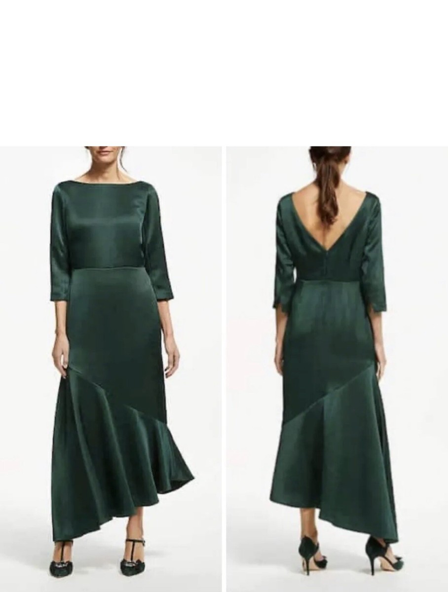 BODEN REBECCA SATIN MIDI DRESS, GREEN ASYMMETRICAL HEMLINE SIZE US 6 evening