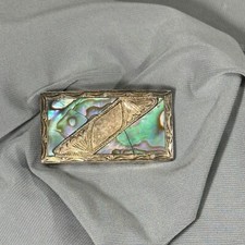 Vintage Mexico Sterling Silver Abalone Belt Buckle Hallarked Hand Made