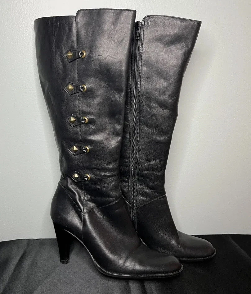 De Colección Nina Botas de Tacón Negras Rosa Parte Inferior Cremallera Lateral Completa Adornadas Para Mujer Talla 8M Foto 2 de 4