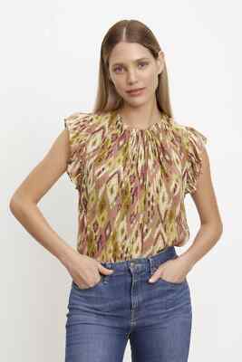 VELVET By Graham & Spencer Adara Printed Flutter Sleeve Top Grecian S $178 F4