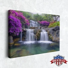 Falls of the Blooming Valley Wall Art, Canvas Print for Home Decor, Art Poster