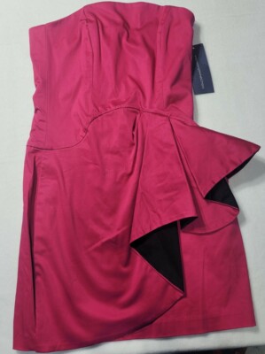 FRENCH CONNECTION hot Pink brushed Cotton Strapless Dress Sexy flowing SZ 2 NEW 