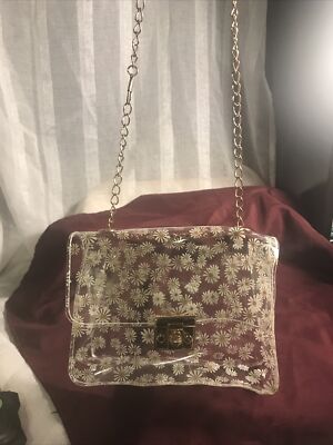 Clear Daisy Purse Shoulder Bag Gold Chain NWOT Carryall Crossbody Stadium Concrt