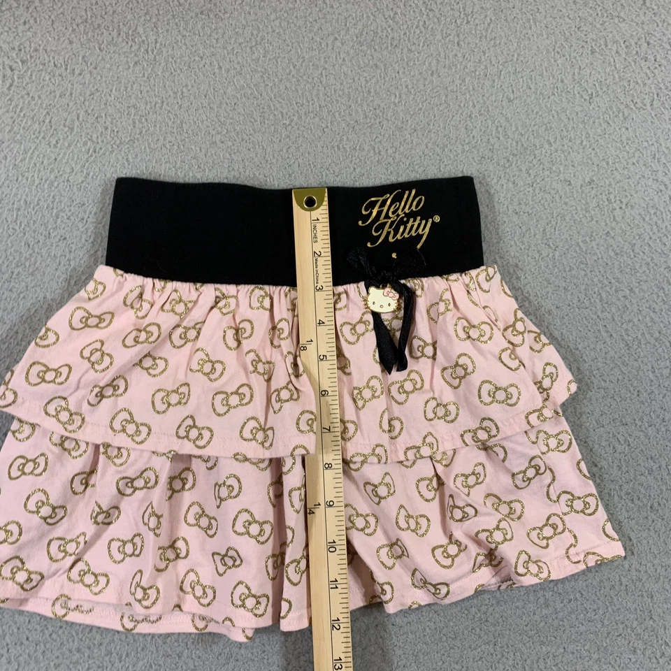 Hello Kitty Tier Ruffle Skirt Girls M Pink Cute Sanrio Bow Coquette #218 - Image 3 of 4