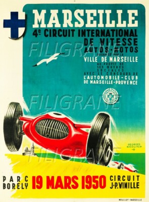 Poster Vintage Course Auto Montlhéry 1966 - Reproduction HQ 45x60 Cm - Neuf Sous Film