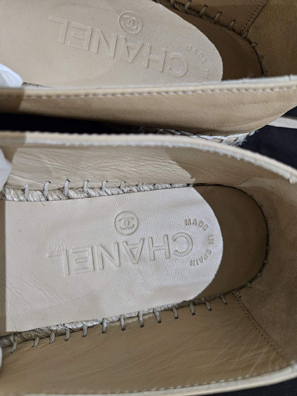 Chanel Espadrilles Beige & Black Lambskin Leather Size 35 image 7