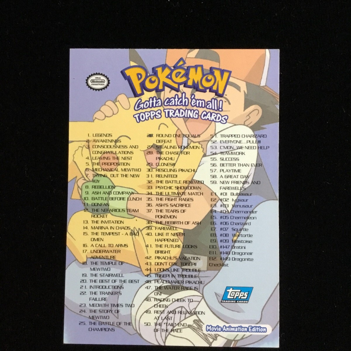 GOTTA CATCH 'EM ALL LIST CARD TOPPS POKEMON TV ANIMATION ED