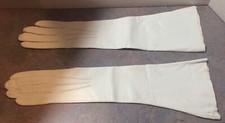 Vintage Ladies Long Kid Leather Gloves Ivory Unlined No Size