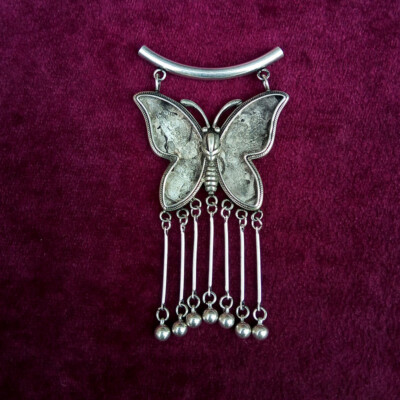 Chinese Handmade Miao silver bell tassels DIY embed butterfly necklace pendant