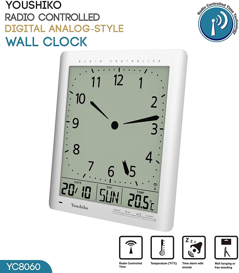 Radio Control Wall Clock  UK  and Ireland Version Digital Analog Style Silent - Image 2 of 4